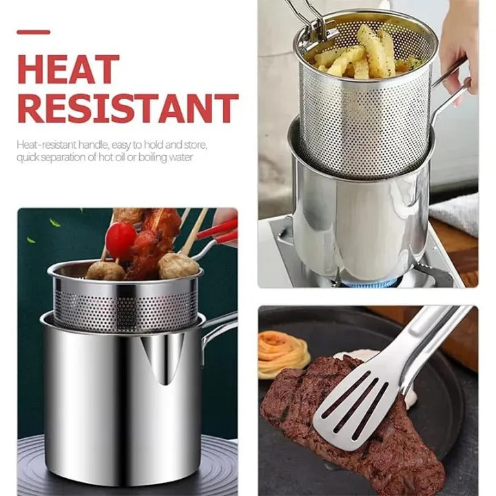 Stainless Steel Deep Fryer Pot With Strainer 1200 ML oil capacity