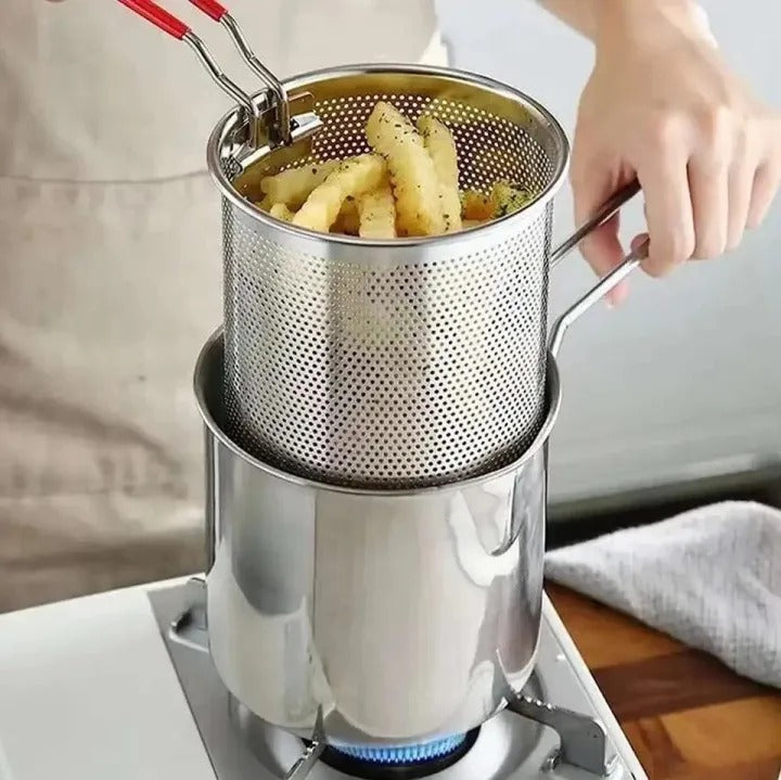 Stainless Steel Deep Fryer Pot With Strainer 1200 ML oil capacity